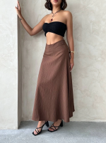 Uzun Astarlı Etek S255043 Kahve (Beden: L) - Görsel 5