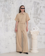 Kuşaklı Gömlek Yaka Salaş Tulum Bej S255822 (Beden: S) - Görsel 6