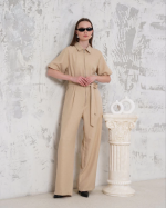 Kuşaklı Gömlek Yaka Salaş Tulum Bej S255822 (Beden: S)