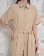 Kuşaklı Gömlek Yaka Salaş Tulum Bej S255822 (Beden: M) - Görsel 4