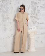 Kuşaklı Gömlek Yaka Salaş Tulum Bej S255822 (Beden: M) - Görsel 5