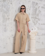 Kuşaklı Gömlek Yaka Salaş Tulum Bej S255822 (Beden: L) - Görsel 2