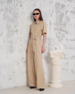 Kuşaklı Gömlek Yaka Salaş Tulum Bej S255822 (Beden: L) - Görsel 3