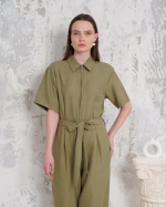 Kuşaklı Gömlek Yaka Salaş Tulum Haki S255822 (Beden: S) - Görsel 4