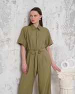 Kuşaklı Gömlek Yaka Salaş Tulum Haki S255822 (Beden: S) - Görsel 2