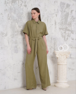 Kuşaklı Gömlek Yaka Salaş Tulum Haki S255822 (Beden: M) - Görsel 3