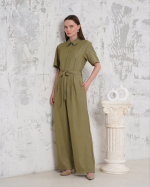 Kuşaklı Gömlek Yaka Salaş Tulum Haki S255822 (Beden: M) - Görsel 5