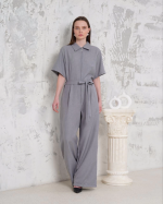 Kuşaklı Gömlek Yaka Salaş Tulum Gri S255822 (Beden: M)
