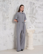 Kuşaklı Gömlek Yaka Salaş Tulum Gri S255822 (Beden: M) - Görsel 5