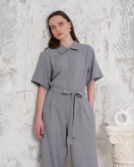 Kuşaklı Gömlek Yaka Salaş Tulum Gri S255822 (Beden: M) - Görsel 2