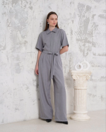 Kuşaklı Gömlek Yaka Salaş Tulum Gri S255822 (Beden: M) - Görsel 3