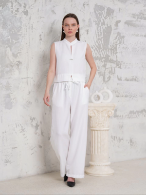 Broşlu Yelek Pantolon Takım Beyaz S255821 (Beden: S)