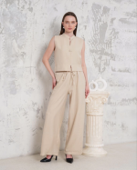 Broşlu Yelek Pantolon Takım Bej S255821 (Beden: S)