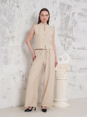 Broşlu Yelek Pantolon Takım Bej S255821 (Beden: M)