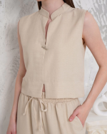 Broşlu Yelek Pantolon Takım Bej S255821 (Beden: M) - Görsel 4