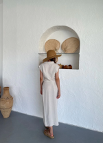 Uzun Etekli Bluz Takım Keten Krem S255852 (Beden: M) - Görsel 4