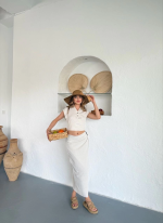 Uzun Etekli Bluz Takım Keten Krem S255852 (Beden: M) - Görsel 3