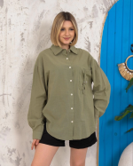 Relax Fit Keten Gömlek Haki S255349 (Beden: S)