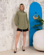 Relax Fit Keten Gömlek Haki S255349 (Beden: M) - Görsel 4