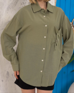 Relax Fit Keten Gömlek Haki S255349 (Beden: M) - Görsel 2