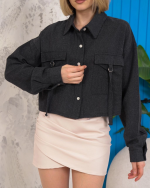 Kemer Cepli Keten Crop Gömlek Siyah S255350 (Beden: S) - Görsel 3