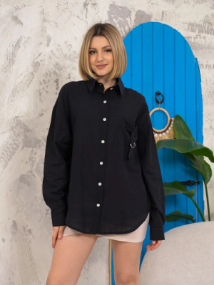 Relax Fit Keten Gömlek Siyah S255349 (Beden: M)