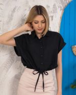Sıfır Kollu Bağlamalı Crop Gömlek Siyah S255359 (Beden: S) - Görsel 5
