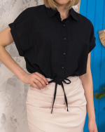 Sıfır Kollu Bağlamalı Crop Gömlek Siyah S255359 (Beden: L)