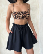 Volanlı Keten Şort Siyah S255058 (Beden: M) - Görsel 5