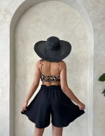 Volanlı Keten Şort Siyah S255058 (Beden: M) - Görsel 4