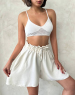 Volanlı Keten Şort Bej S255058 (Beden: M) - Görsel 4