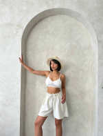 Volanlı Keten Şort Bej S255058 (Beden: M) - Görsel 5