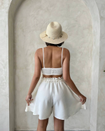 Volanlı Keten Şort Bej S255058 (Beden: Xl) - Görsel 2