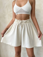 Volanlı Keten Şort Bej S255058 (Beden: Xl) - Görsel 3