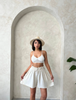 Volanlı Keten Şort Bej S255058 (Beden: Xl) - Görsel 7