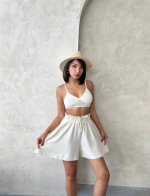 Volanlı Keten Şort Bej S255058 (Beden: Xl) - Görsel 6