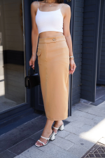 Uzun Düğmeli Etek Bej (Beden: S) - Görsel 6