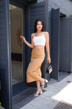 Uzun Düğmeli Etek Bej (Beden: M) - Görsel 3