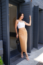 Uzun Düğmeli Etek Bej (Beden: M) - Görsel 5