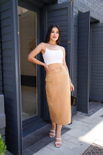 Uzun Düğmeli Etek Bej (Beden: M) - Görsel 7