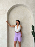 Kemerli Gabardin Şort Lila S25735 (Beden: S) - Görsel 4