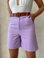 Kemerli Gabardin Şort Lila S25735 (Beden: S) - Görsel 5