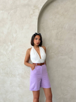 Kemerli Gabardin Şort Lila S25735 (Beden: S) - Görsel 6