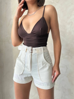 Kemer Detaylı Gabardin Şort Krem S25289 (Beden: Xl)