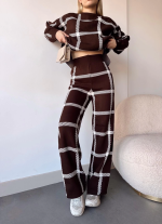 Ekoseli Triko Takım Kahvebeyaz (Beden: Standart)