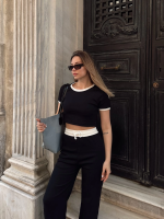 Crop Pantolon Biyeli Takım Siyah (Beden: S) - Görsel 7