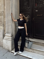 Crop Pantolon Biyeli Takım Siyah (Beden: S) - Görsel 2