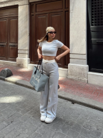 Crop Pantolon Biyeli Takım Gri (Beden: M)