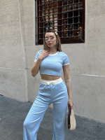 Crop Pantolon Biyeli Takım Mavi (Beden: L) - Görsel 7