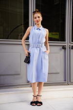 Gömlek Yaka Kemerli Elbise Mavi S255061 (Beden: M) - Görsel 3